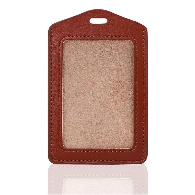 Premium PU Leather ID Card Holder Vertical Brown